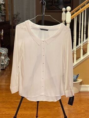 Zara Cream Button-Down Blouse with Peter Collar